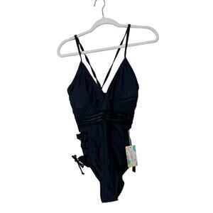 NWT Women's Black One Piece Swim Suit Bathing Suit Mesh Insert Small